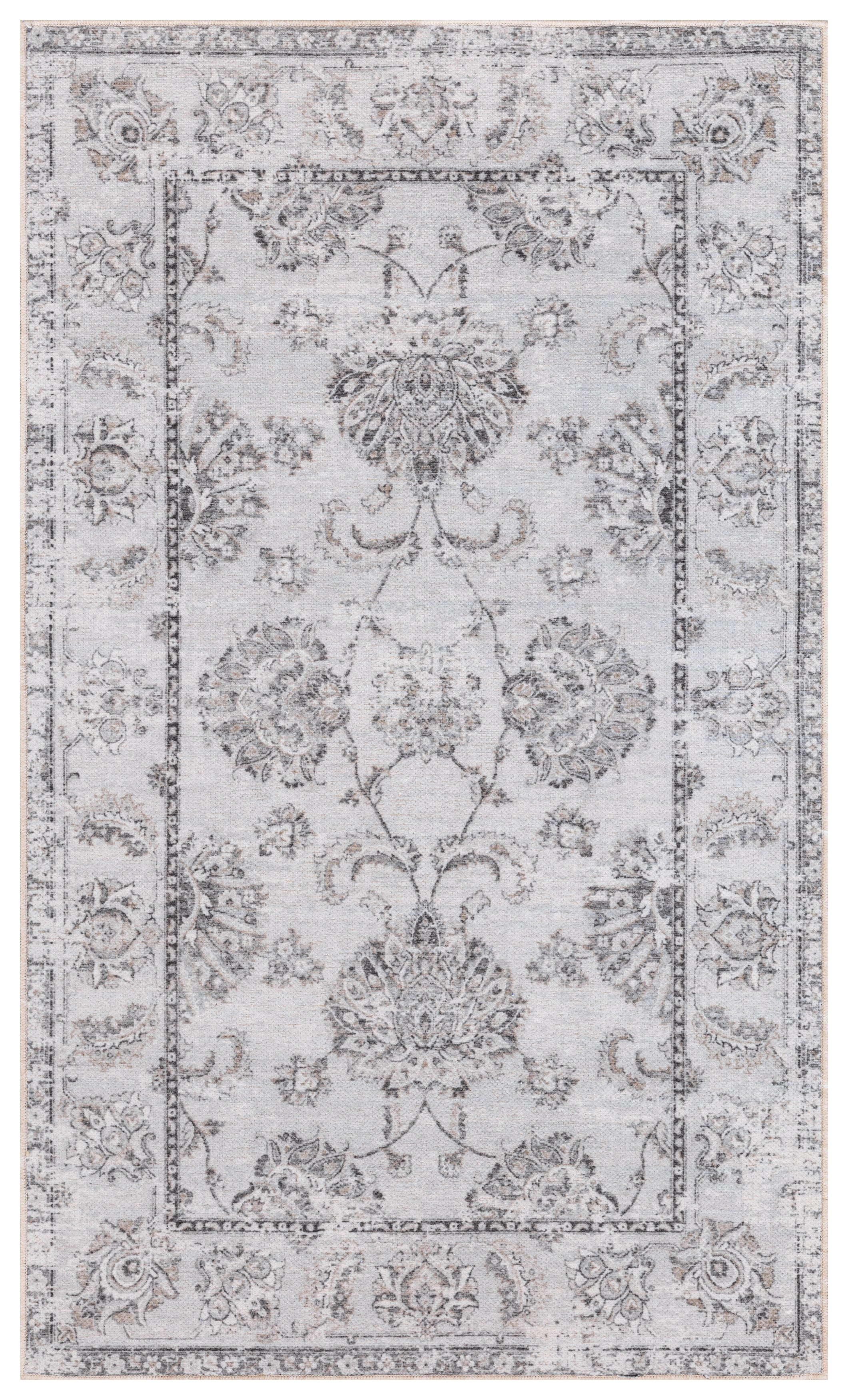 Ethereal Gray Floral Washable Rug