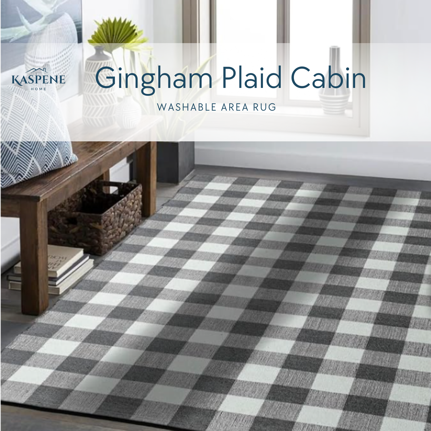 Gingham Plaid Cabin Washable Area Rug